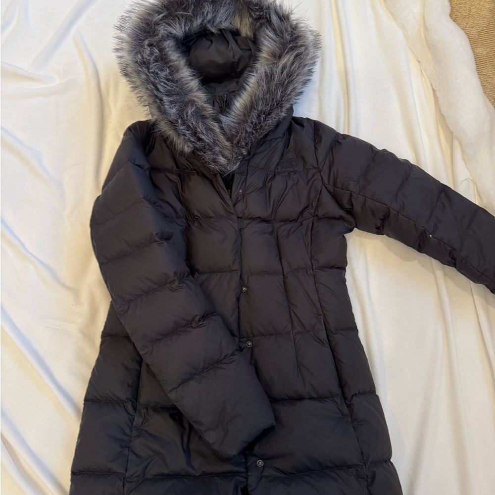 NORTH-FACE WOMENS Black Puffer Coat with Faux Fur Hood - Picture 1 of 2